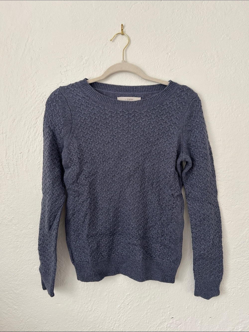 LOFT Slate Blue Textured Crewneck Sweater